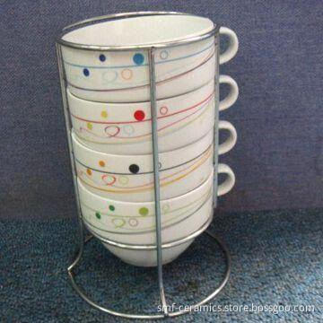 4-piece Soup Stack Porcelain Mug with 16oz Capacity, Different Designs are Available